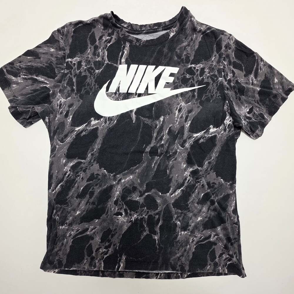 Nike Men's Marble Print Swoosh Graphic T-Shirt Black White Large